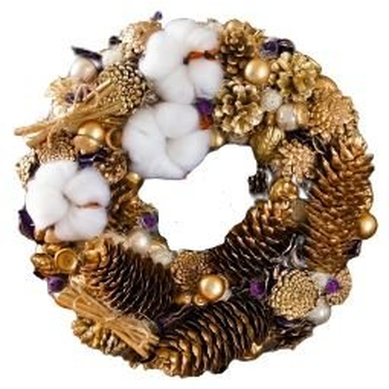 Gold Christmas Wreath with Cotton