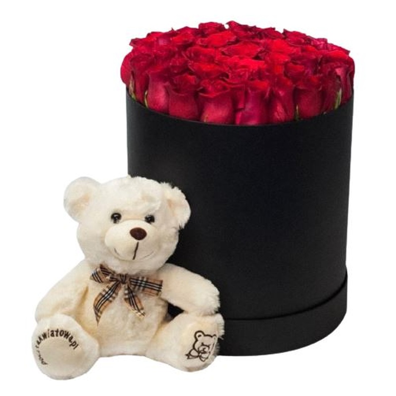 Red Roses Box with Teddy