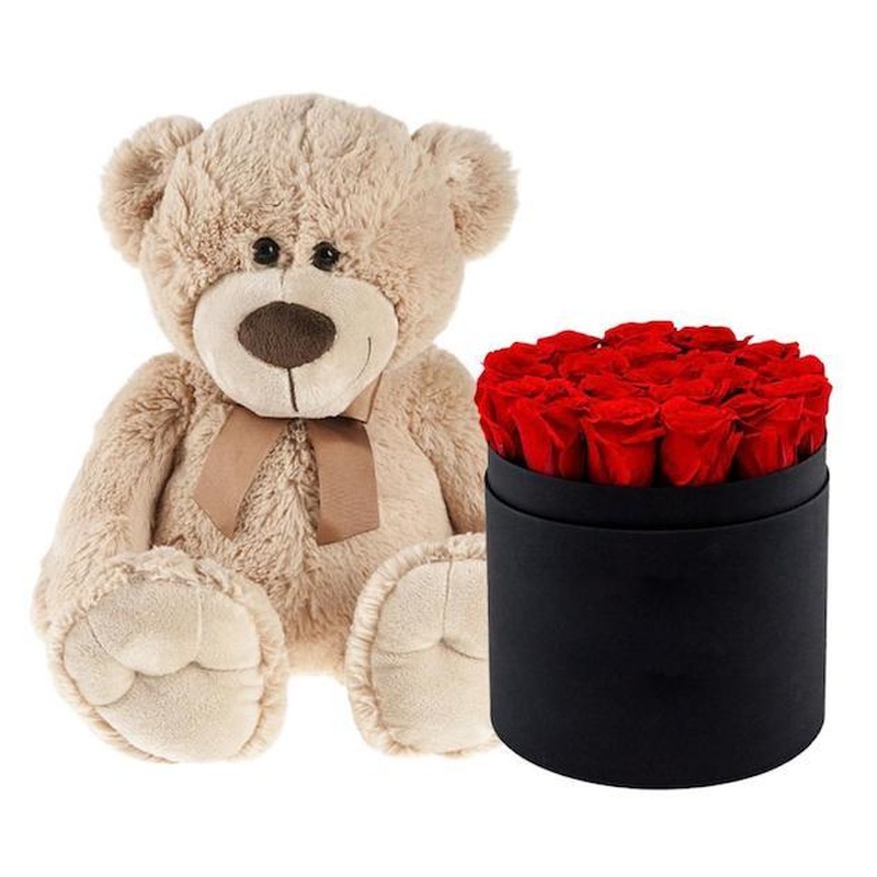 Roses Box and Teddy Bear