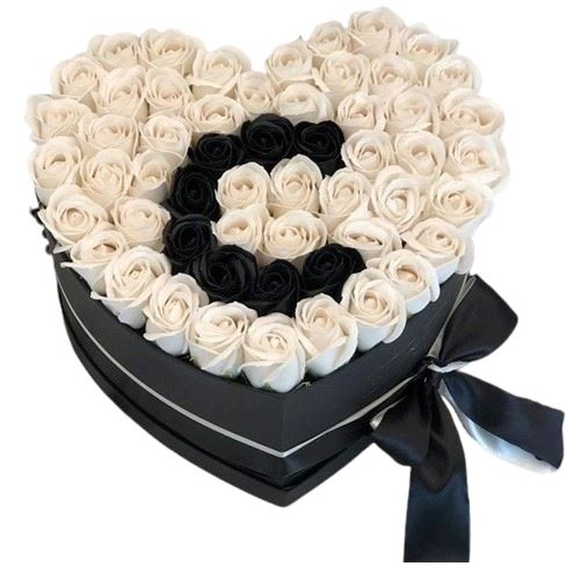 Black and White Roses  Flower Initial Box