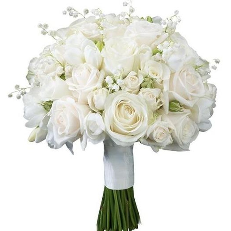 White Roses with Lily of Valley Bridal Bouquet