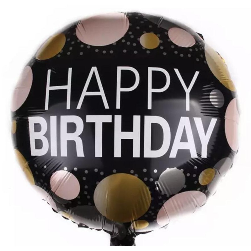 Black Balloon Happy Birthday Dots 18inch