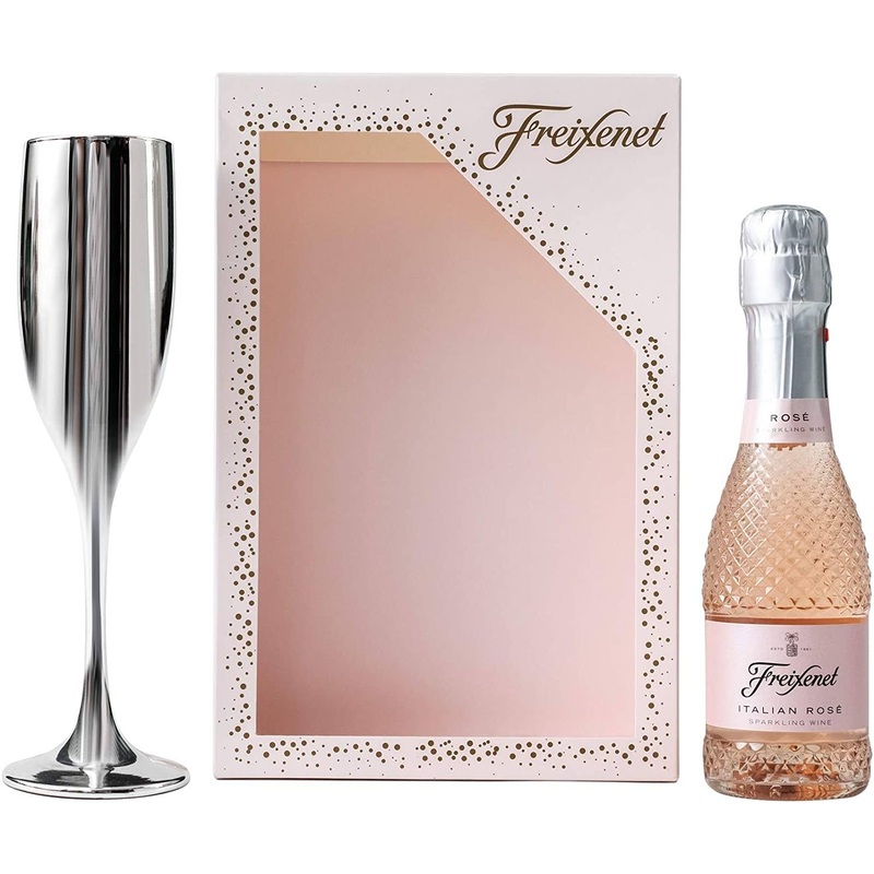Freixenet Italian Ros Sparkling Wine and Silver Metallic Flute