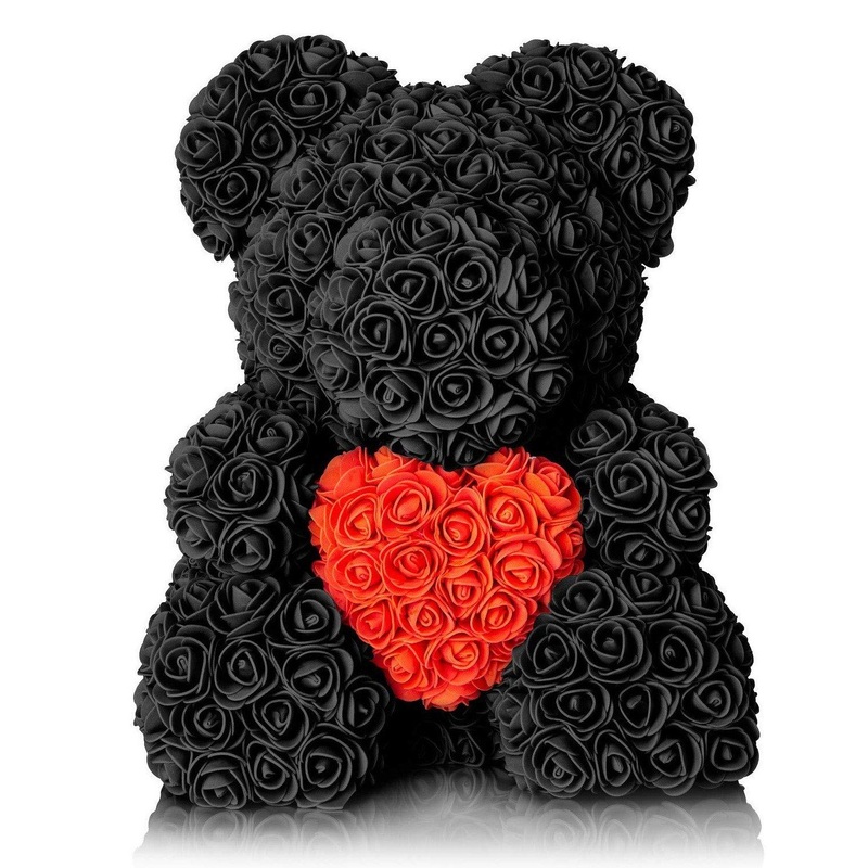 Luxury Black with Red Heart Rose Teddy Bear