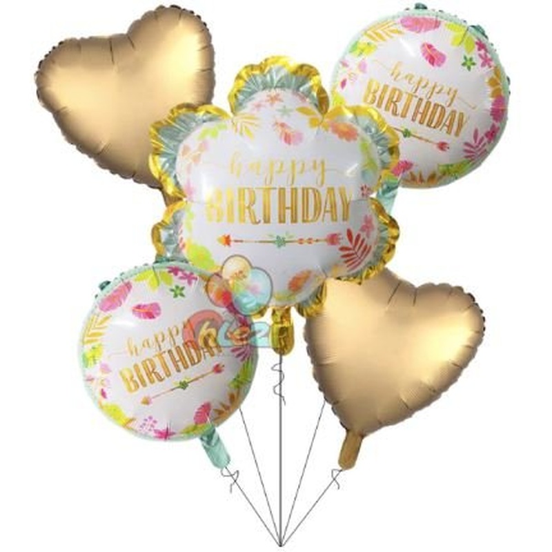 Garden Forest Birthday Foil Balloons Gift Set with Gold Hearts 18 Inch