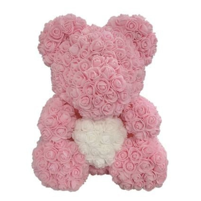 Luxury Light Pink with White Heart Rose Teddy Bear