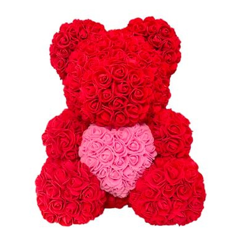 Luxury Red with Pink Heart Rose Teddy Bear