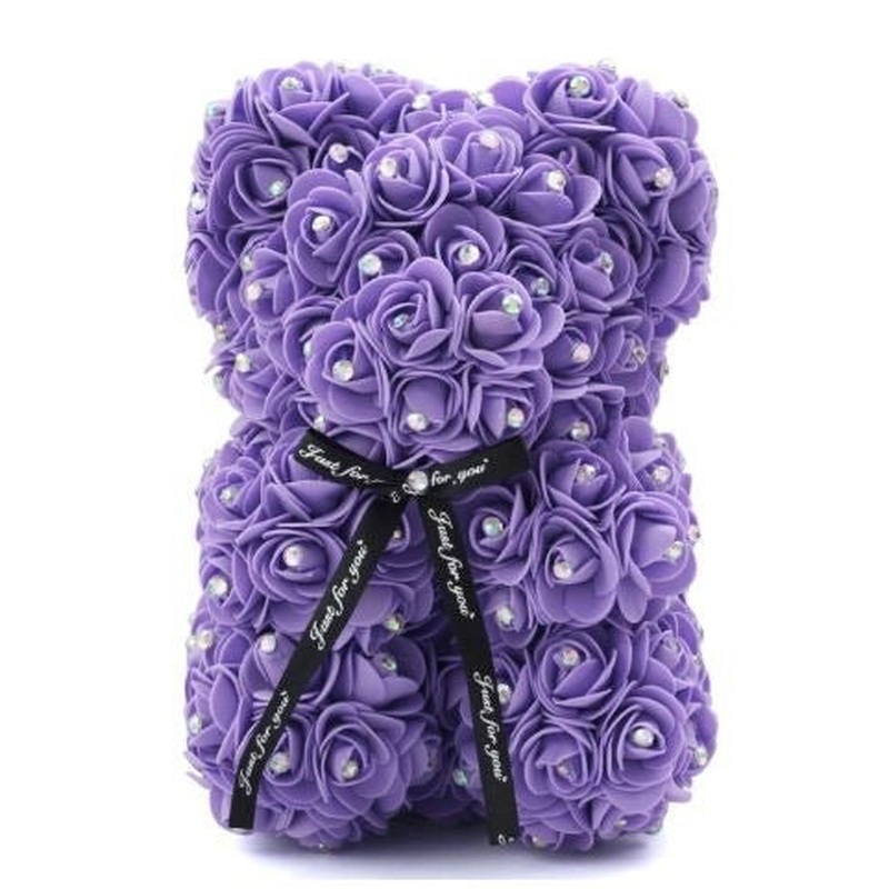 Mini Luxury Purple Rose Teddy Bear with Diamonds