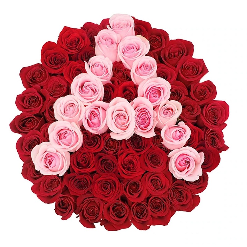 Pink and Red Roses Initial Flower Box