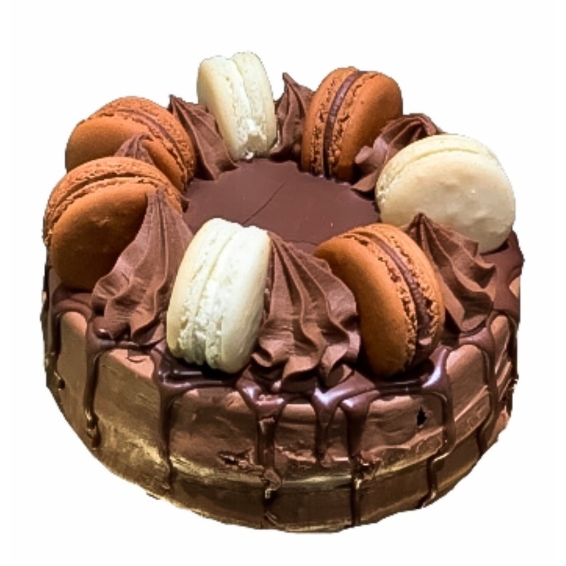 Triple Chocolate Cake with Macarons