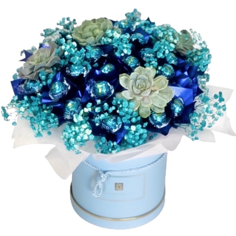 Chocolate Box with Succulent and Gypsophila