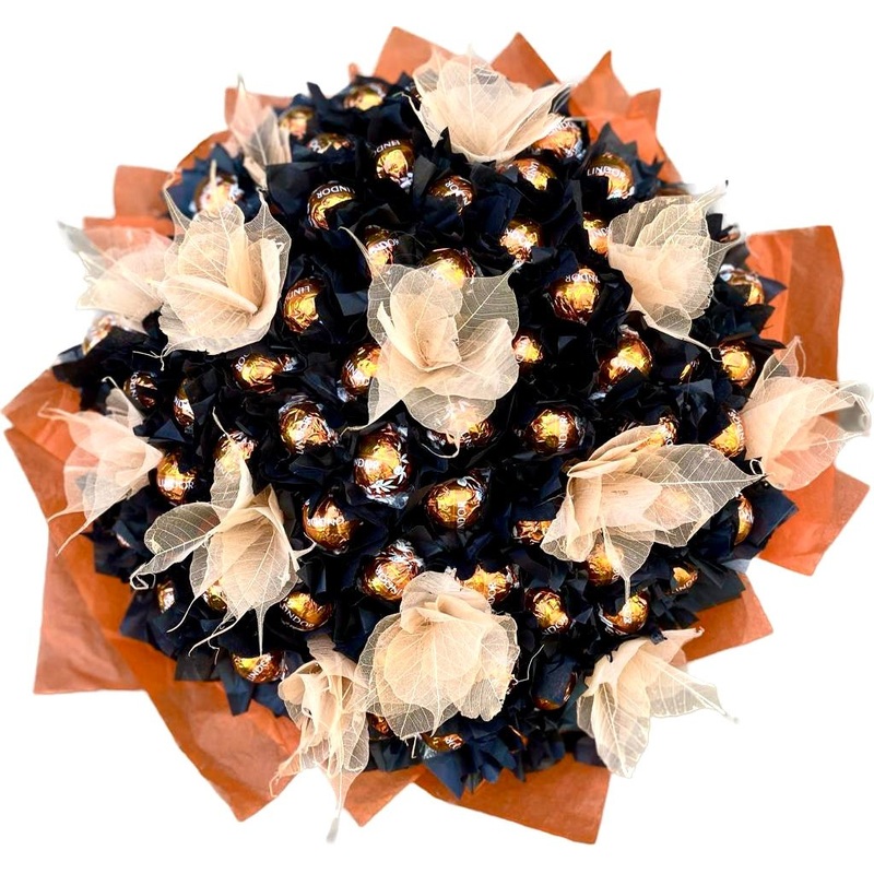 Black and Orange Chocolate Bouquet with Skeleton Leaves