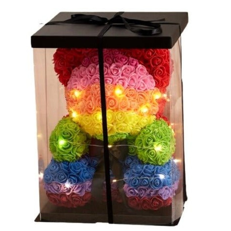 LED Rainbow Rose Teddy Bear