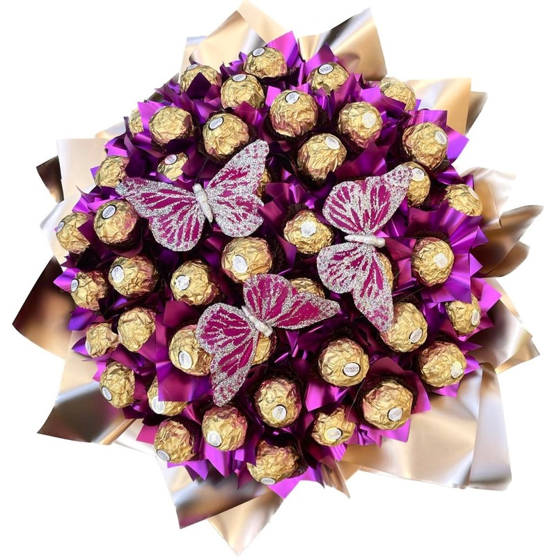 Pink and Gold Chocolate Bouquet with Butterfly