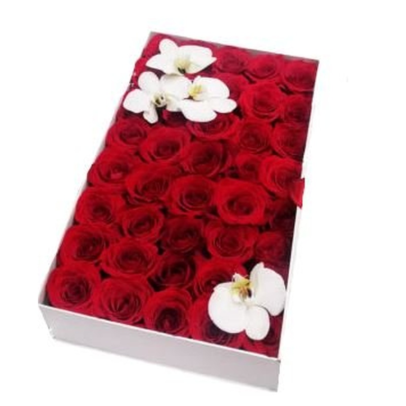 Roses with Orchids Rectangular Box