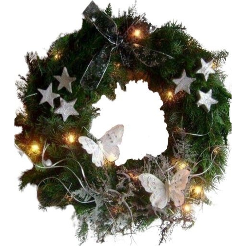 White Butterfys Holiday Light Wreath