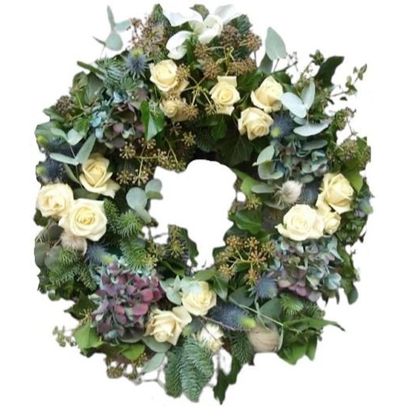 White Roses and Hydrangea Festive Wreath