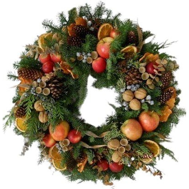 Apple and Cones Holly Wreath