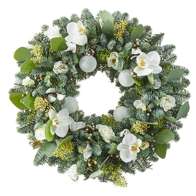 White and Silver Christmas Wreath with  Orchids