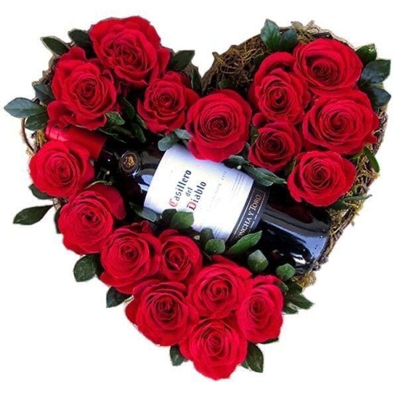Romantic Flowers and Wine Gift Box