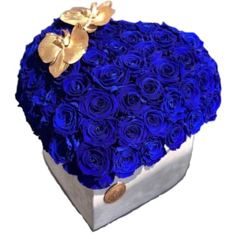 Gold Accent Blue Roses Box