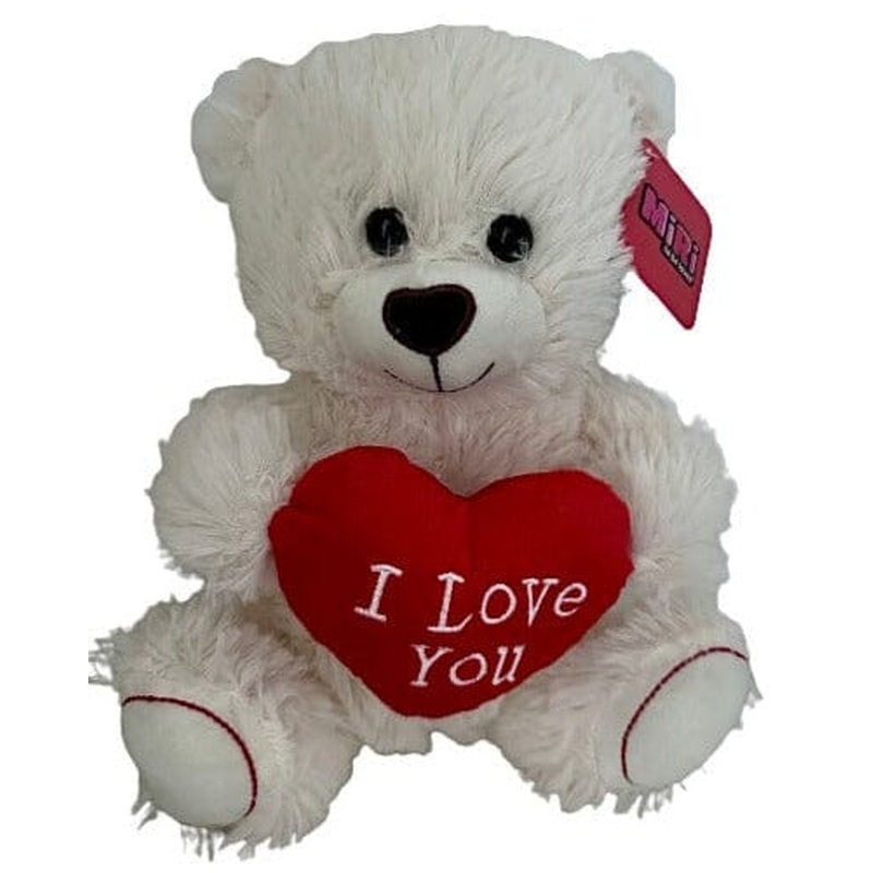 White Teddy Bear with Heart I Love You 30cm