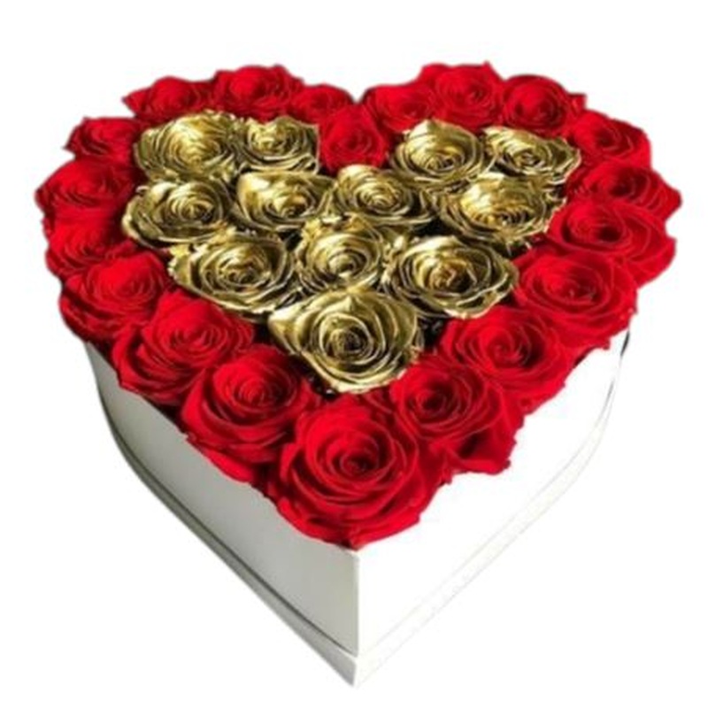Gold Heart in Red Roses Box