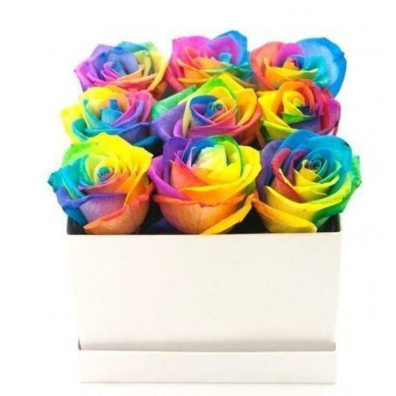 Multi Coloured Rainbow Roses Box