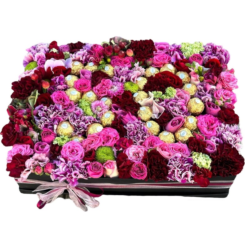 Unique Bright Flower Box Featuring Personalized Chocolate Numbers