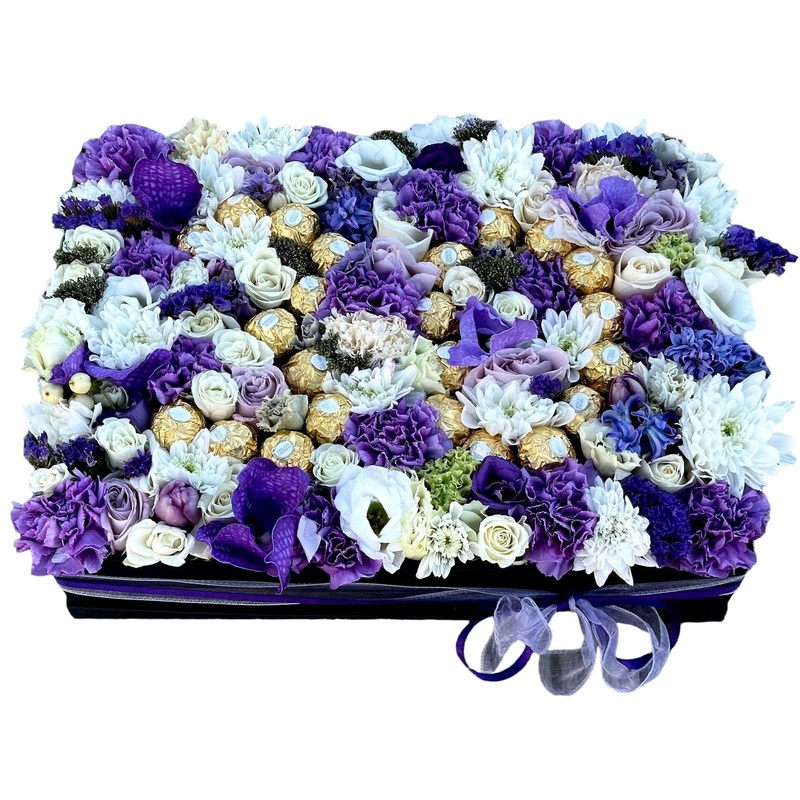 Unique White and Purple Flower Box Featuring Personalized Chocolate Numbers