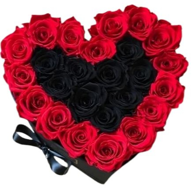 Infinity Red and Black Roses Heart Box - Rose Head  5cm