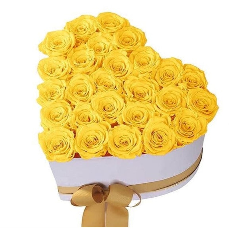 Infinity Yellow Roses Box - Rose Head  5cm