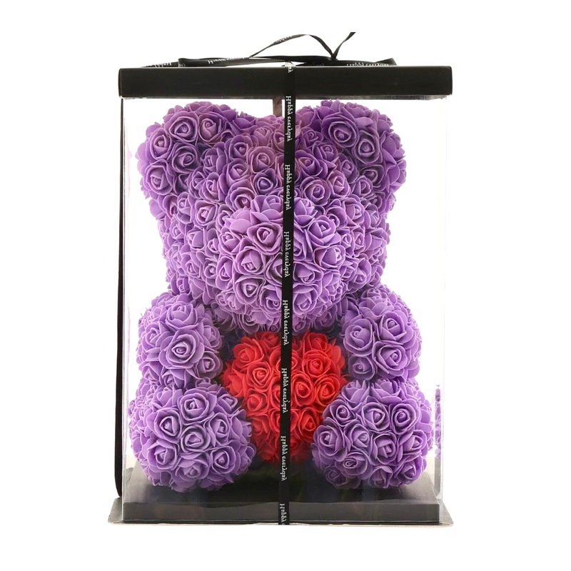 Luxury Purple Rose Teddy Bear with Red Heart
