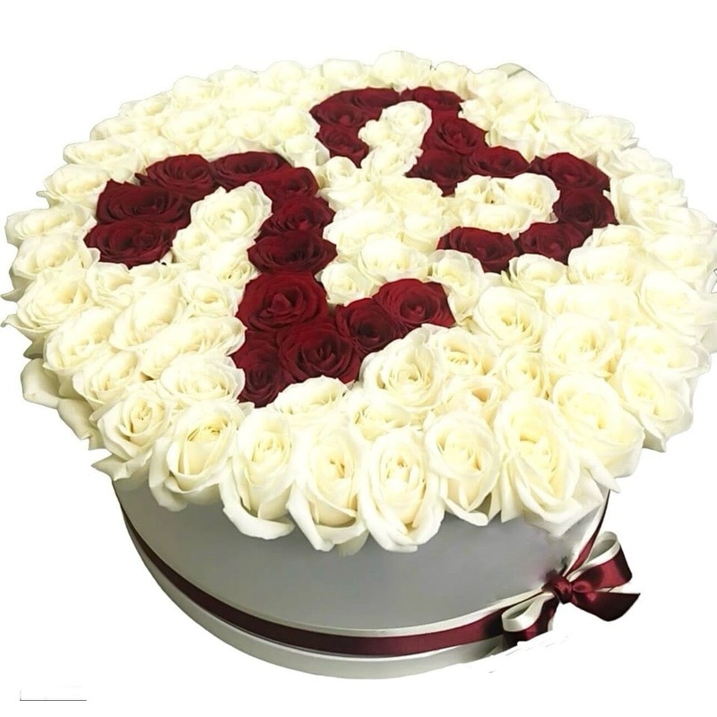 White and Red Roses Box with Numbers