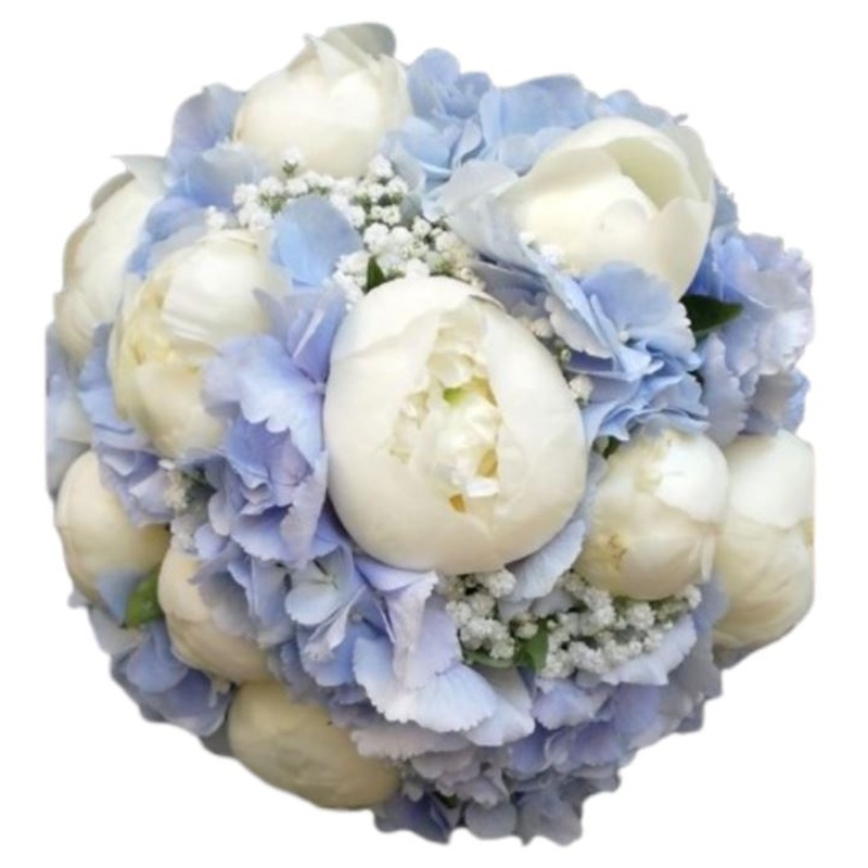 White Peonies in Blue Bouquet