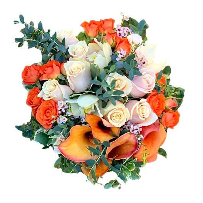 Bridal bouquet, buttonhole, 2x small bouquets for girls