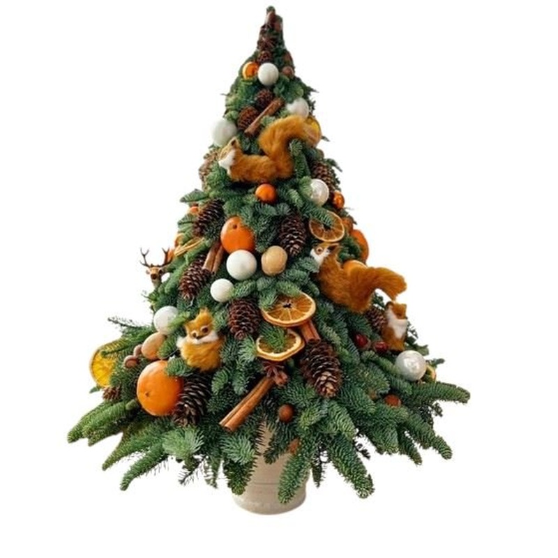 Stunning Orange Tree Arrangement with Cones and Nuts