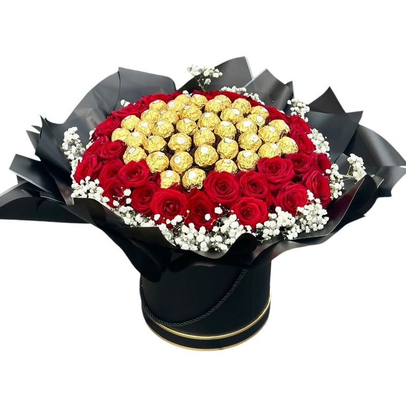 Amazing Box of Chocolate with  Roses & Gypsophila