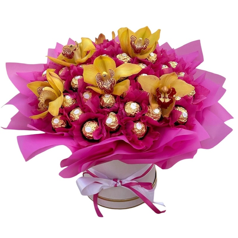 Luxury Box of Chocolates with Cymbidium Orchids