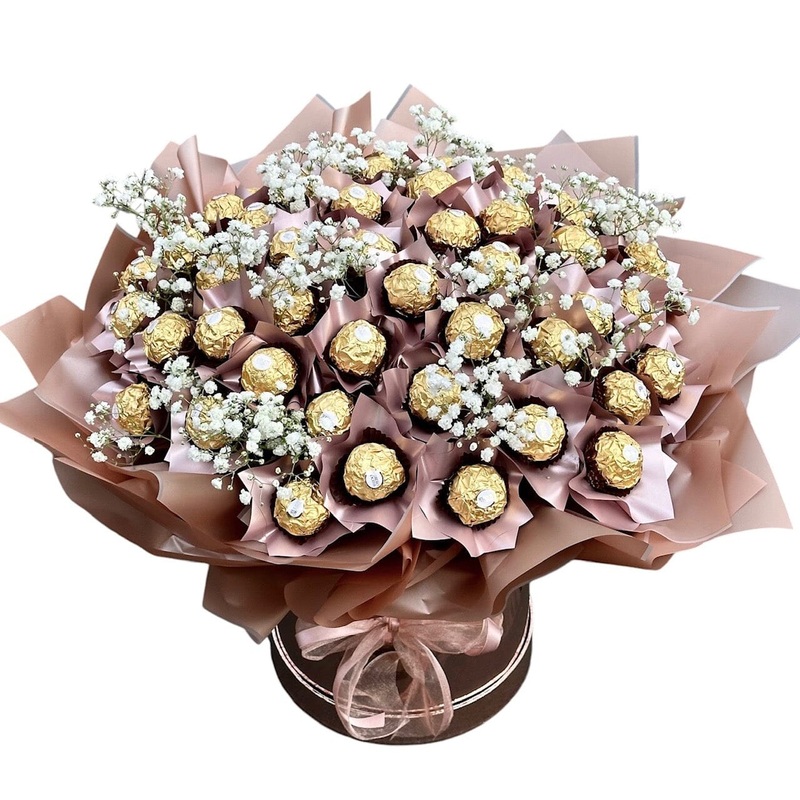Rose Gold Chocolate Box with Gypsophila