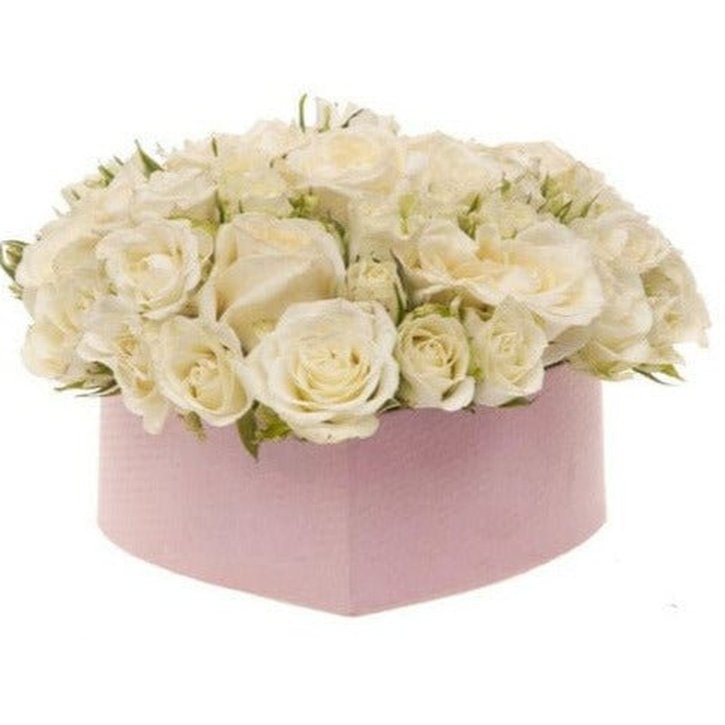 Beautiful White Spray Roses Heart Box