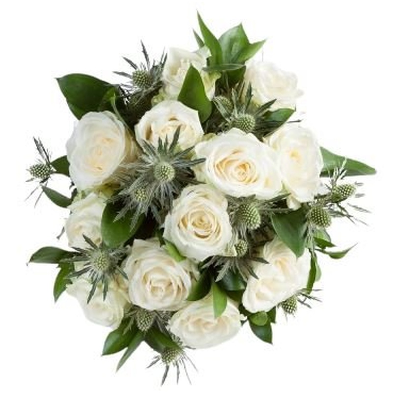 White Roses with Eryngium Bouquet