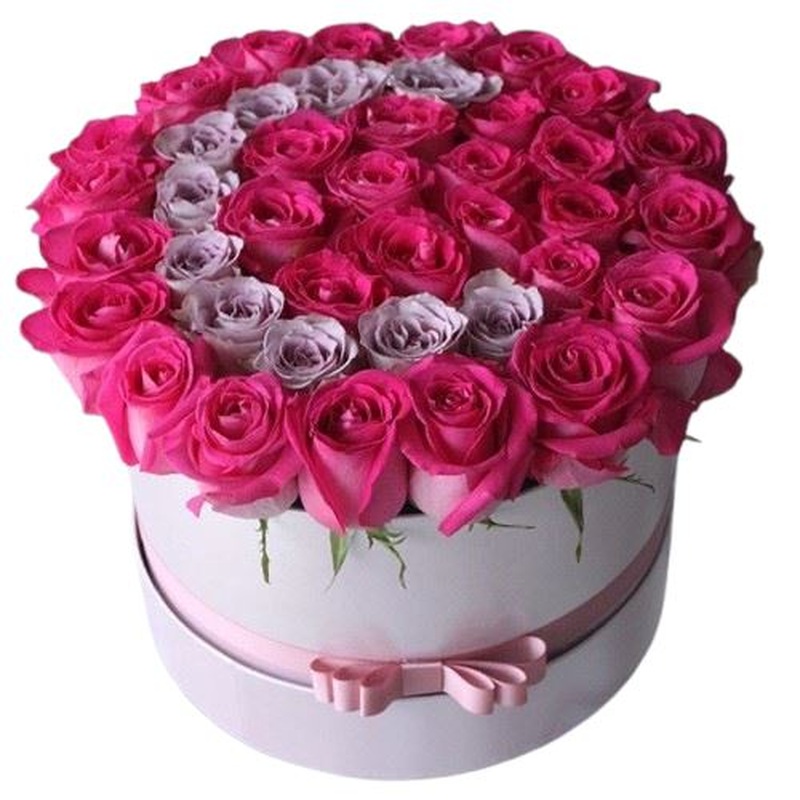 Cerise and Lavender Roses Initial Flower Box