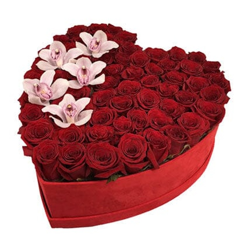 Loving Box of Roses with Cymbidium