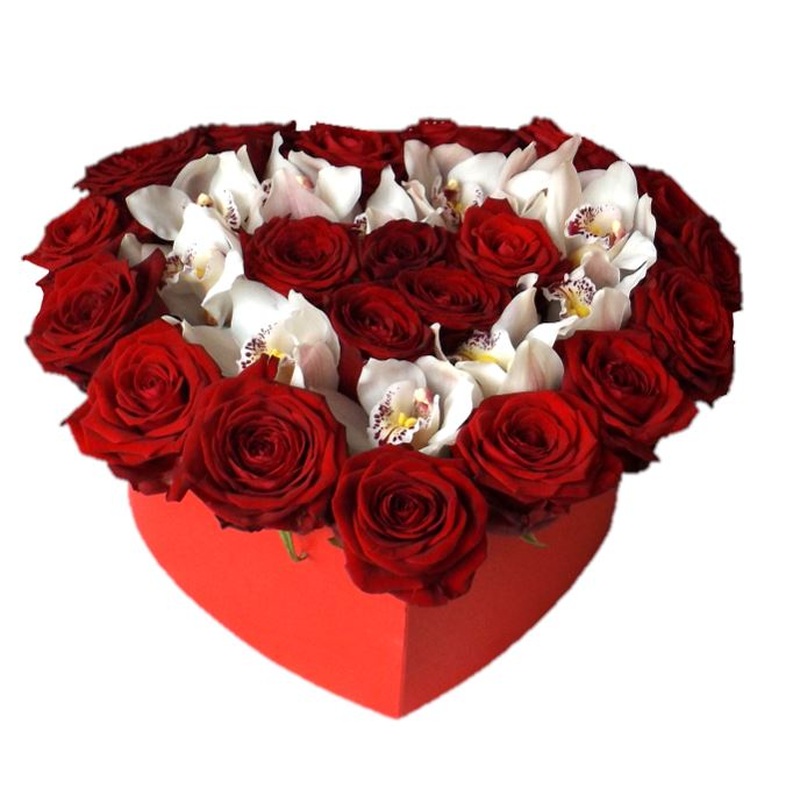 Luxury Box of Red Roses and Cymbidium Orchids