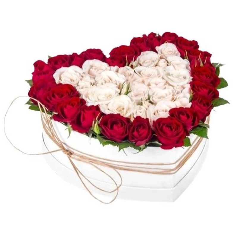 Pretty White and Red Spray Roses Heart Box