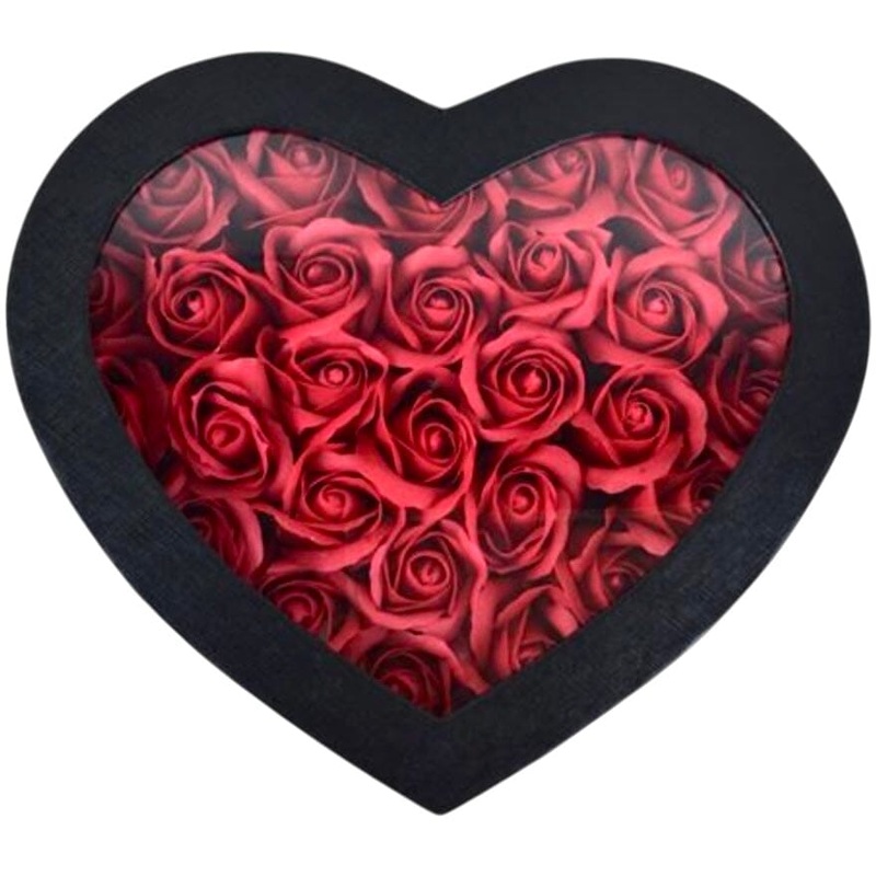 Black Heart Box with Red Scented Forever Roses