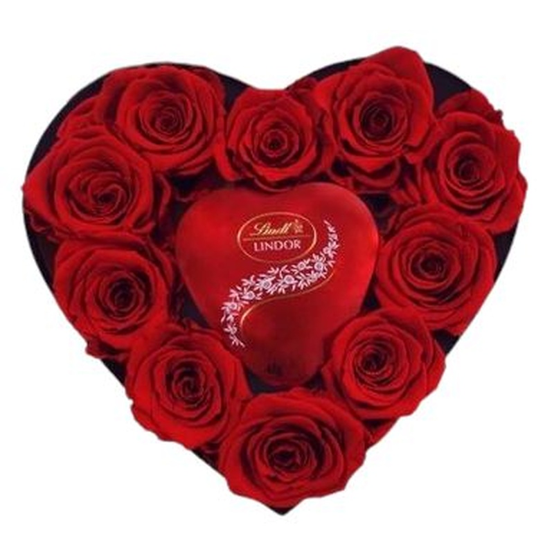 Red Roses Box with Lindt Lindor Love Heart