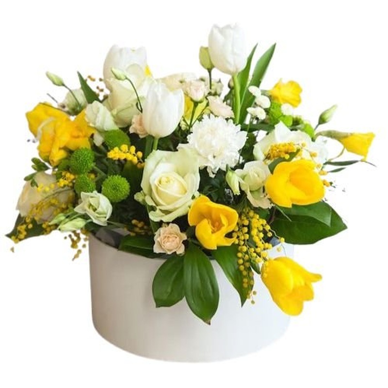 Box of White and Yellow Spring Flowers