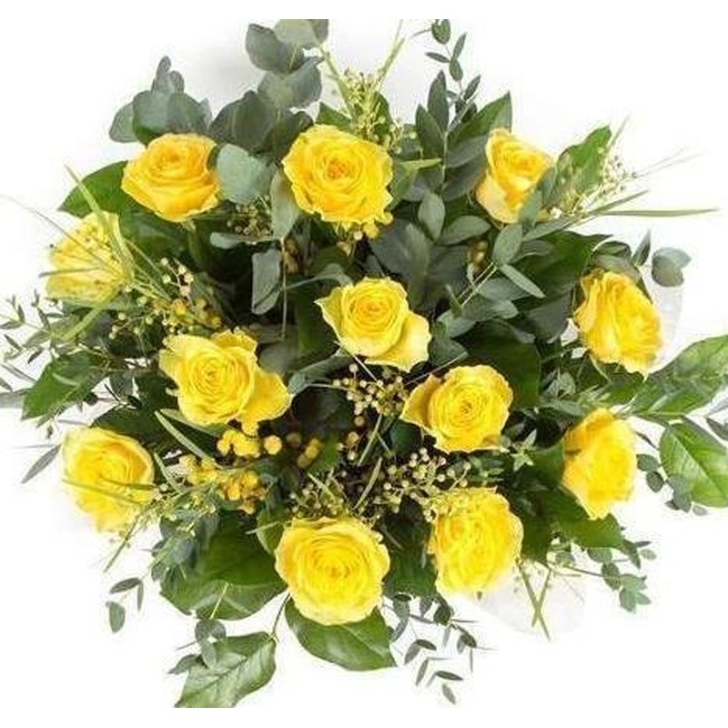 Yellow Roses with Mimosa Bouquet